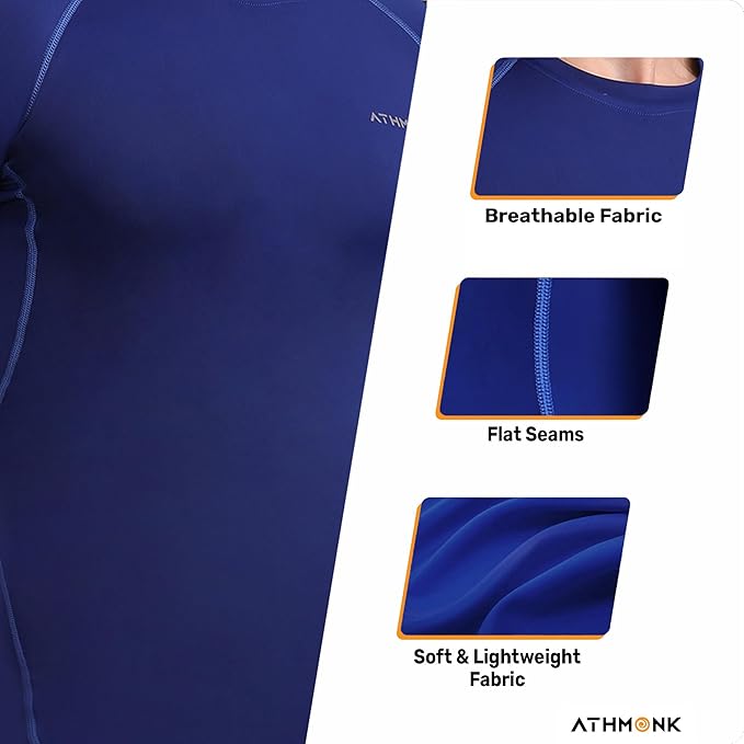 Athmonk Compression T-Shirt Vest Body Shaper Half Sleeve for Men Boys Branded - Nylon Lycra Fabric - Workout Gym Cricket Football Sports Training - Keep Dry Tight Skin Fit - Round Neck